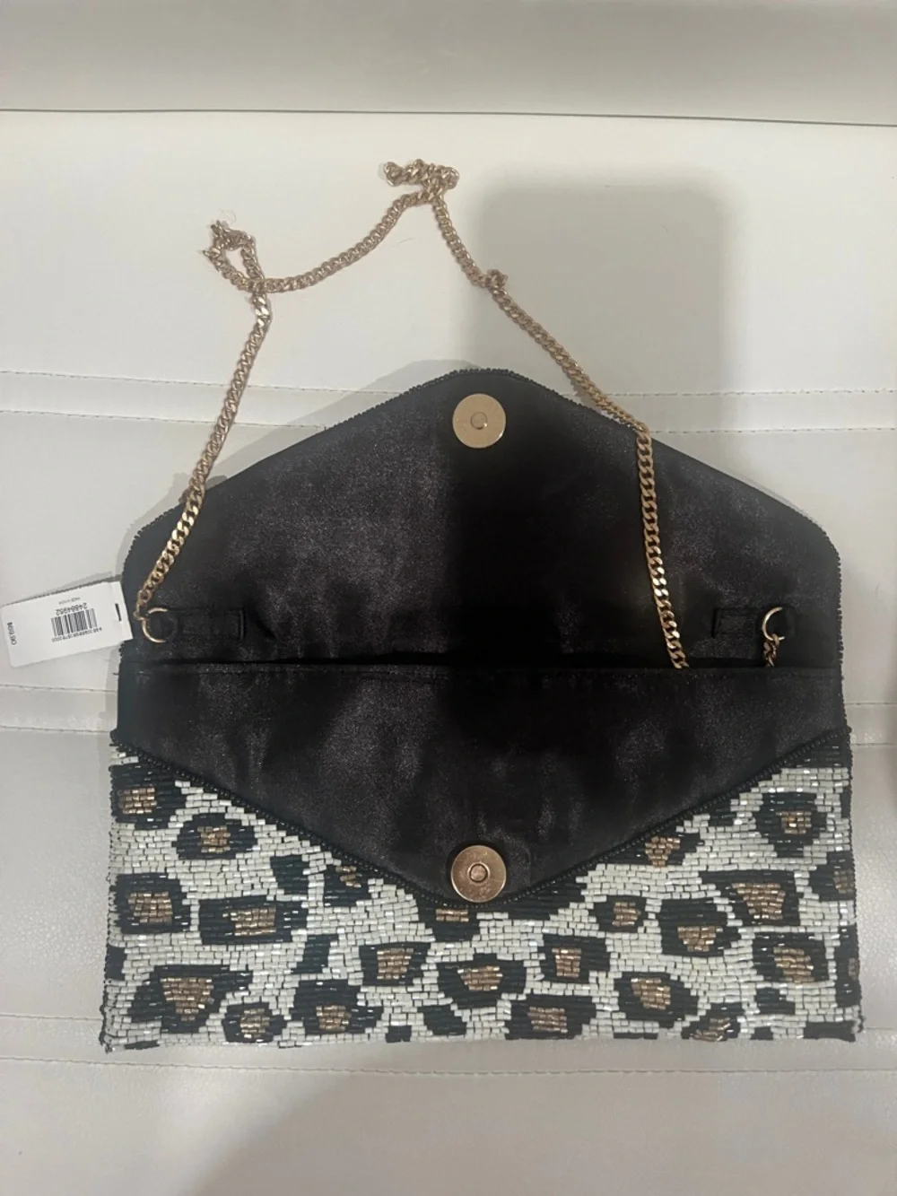 Express Beaded Leopard Envelope Clutch - Black, White & Gold NWT‎ - Picture 8 of 10